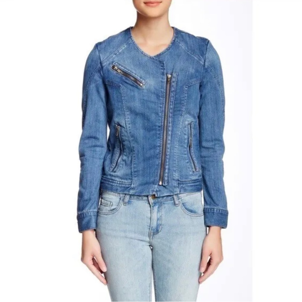 Pistola Moto Jean Jacket Size Small Asymmetrical Zipper closure Front Pockets